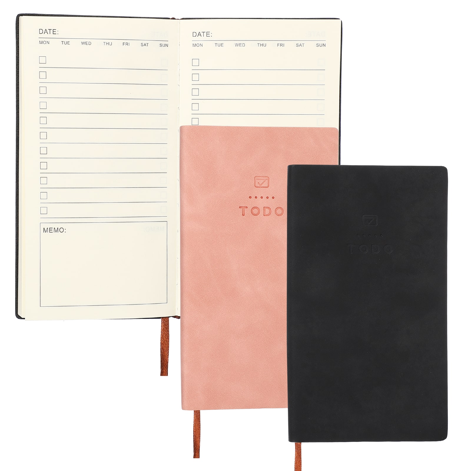 Unique Bargains - 2pcs Planner Notebook, A6 100 Sheets Undated To Do List Daily Weekly Monthly Goals Tracker Pocket Notebook - Black/Pink