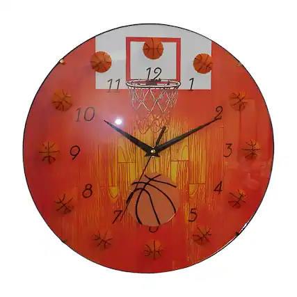 Front. FC Design - 13"H Orange & Black Basketball Sports Wall Clock - Unique Gift Idea - Multicolor.