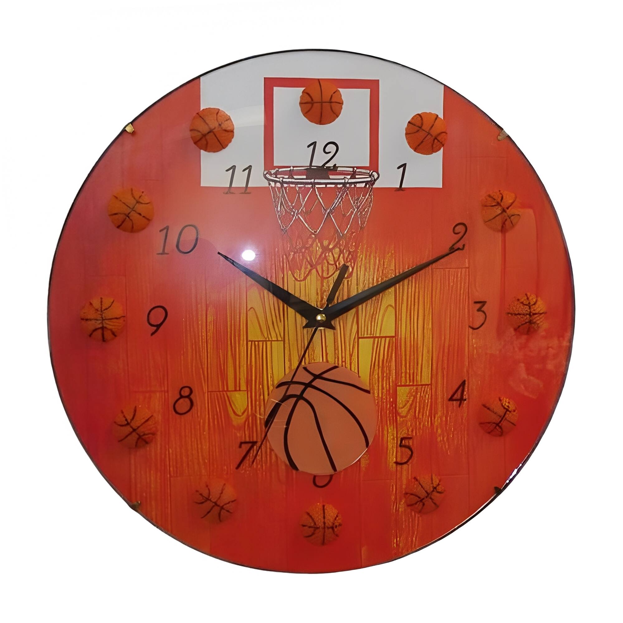 Front. FC Design - 13"H Orange & Black Basketball Sports Wall Clock - Unique Gift Idea - Multicolor.