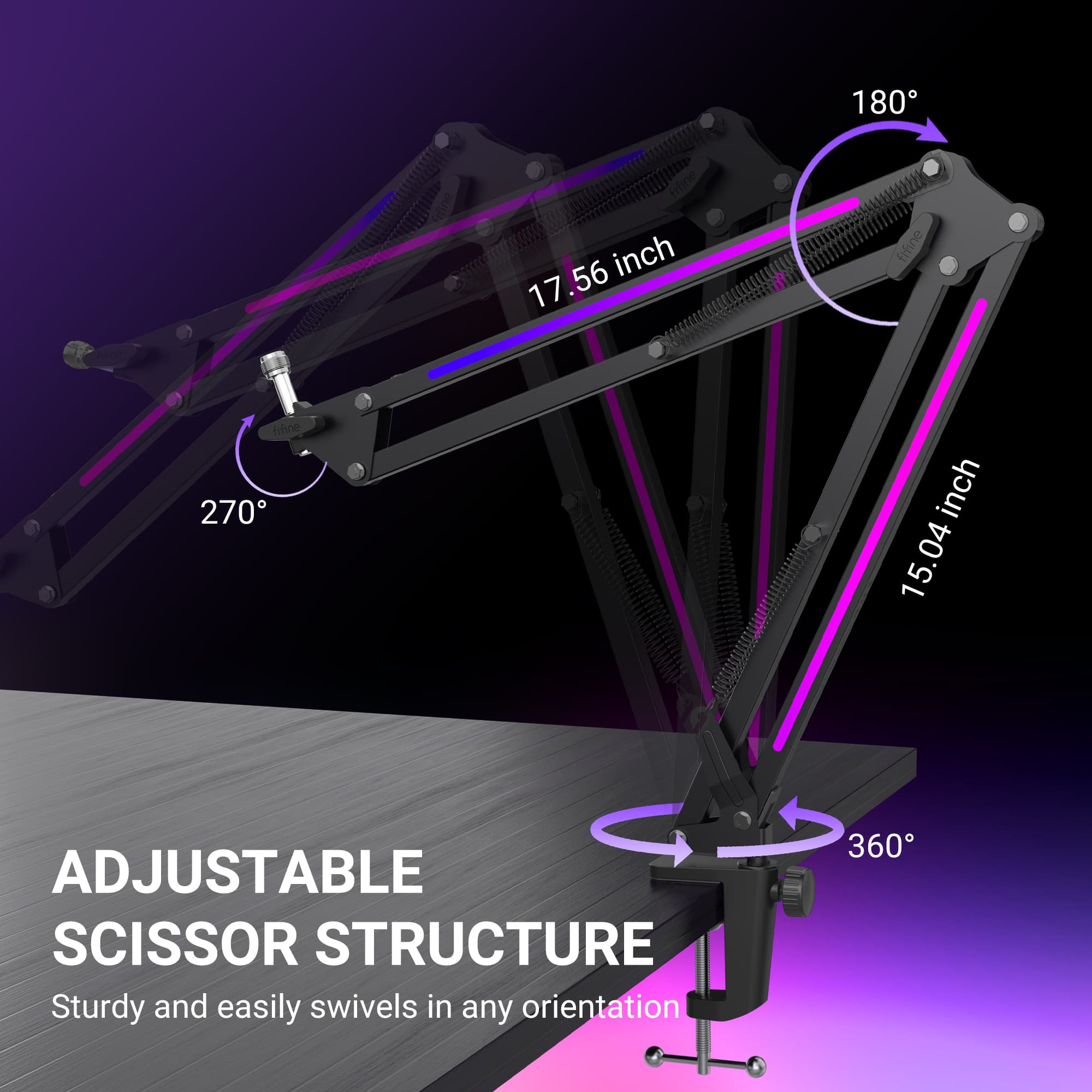 FIFINE - Microphone Boom Arm, Metal Adjustable Mic Arm Stand