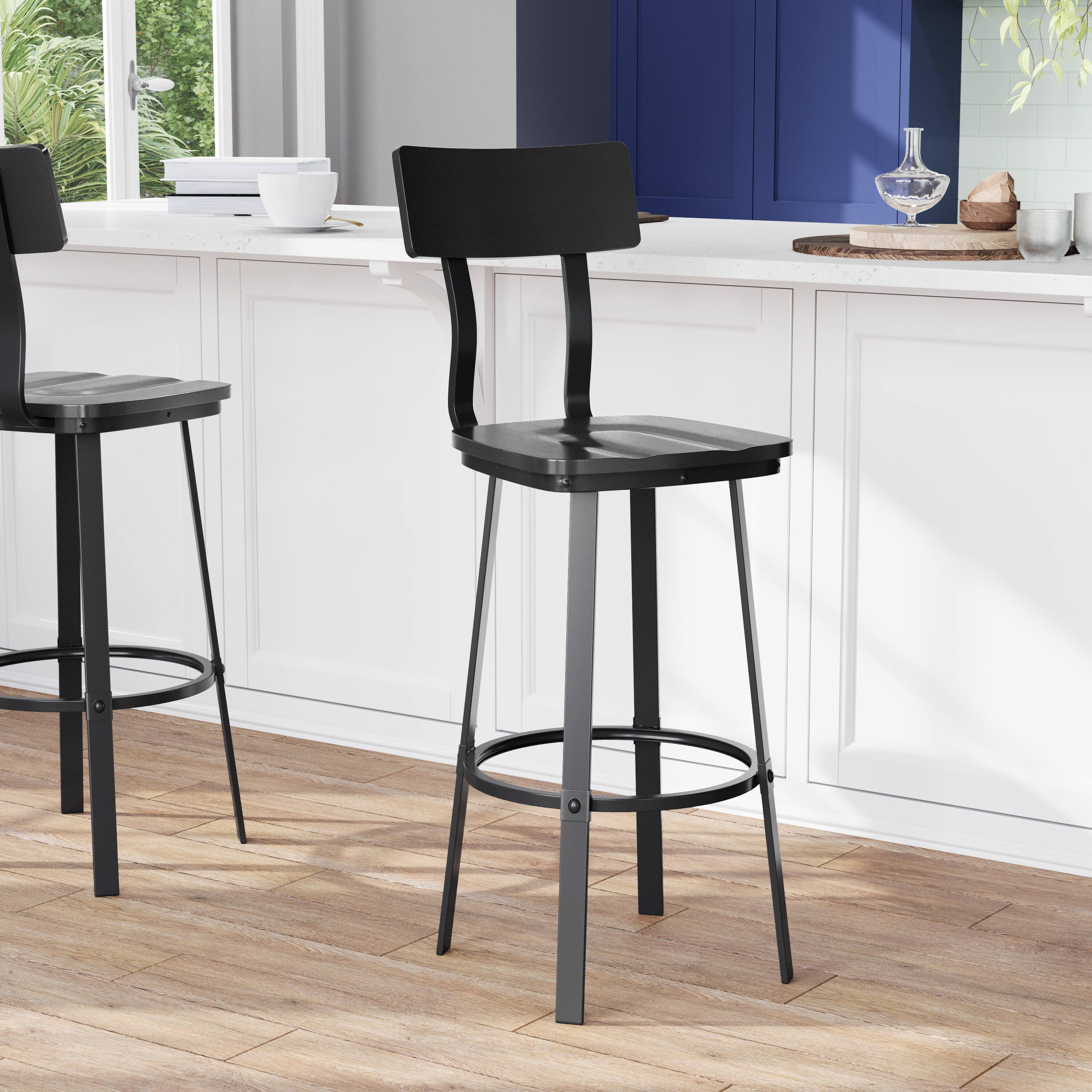 Alt View 2. Flash Furniture - Flint Series Commercial Grade Black Restaurant Barstool with Wood Seat & Back and Black Powder Coat Frame - Black.