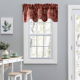 Ellis Curtain - Lexington Leaf Pattern on Colored Ground Scallop Valance 58"x15" - Brick