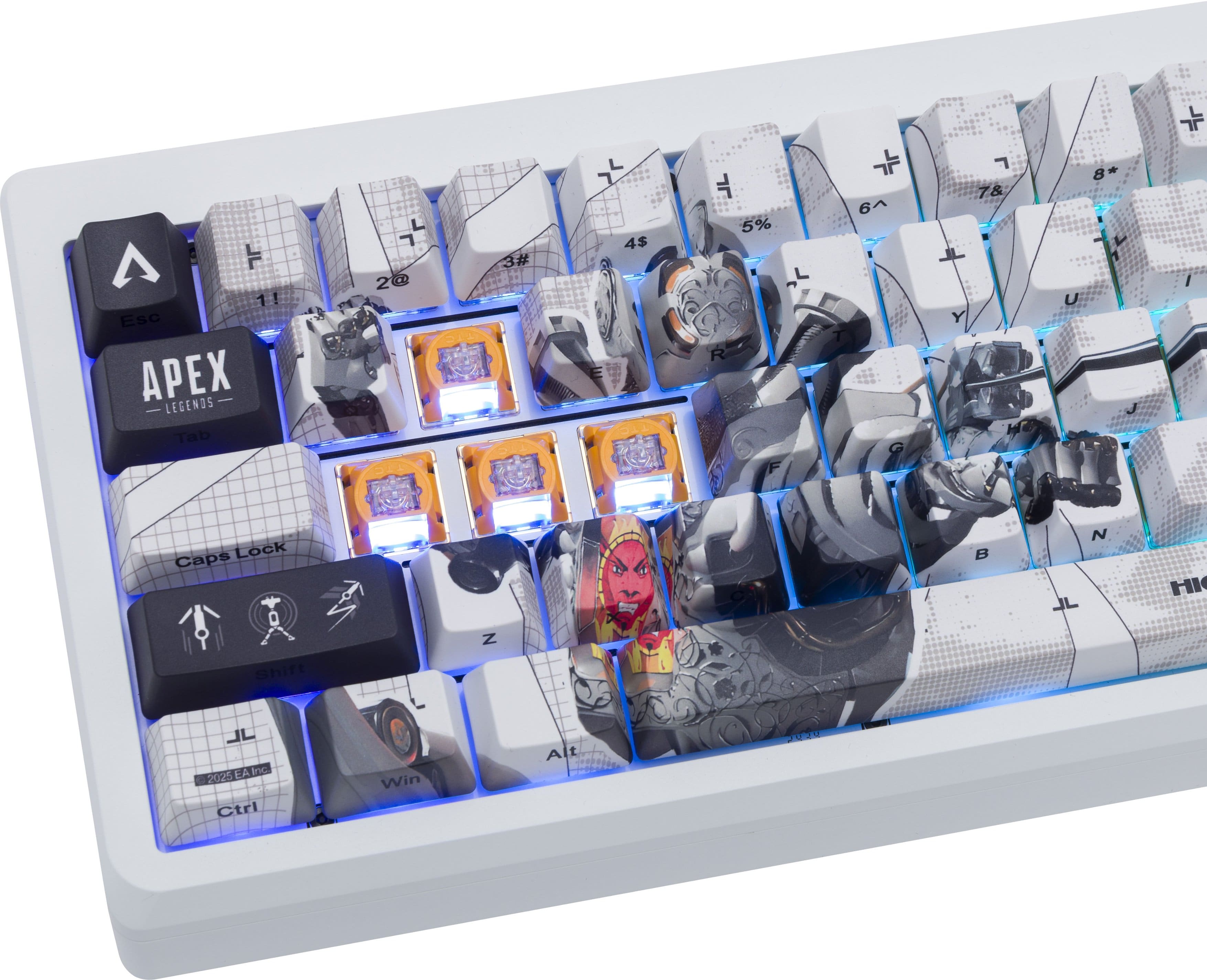 Esc, E, LEGENDS, Tab, L, 2@, 3#, 4$, 5%, L, 6^, 7&, Y, 8*, U, I, Caps Lock, B, N, HI, Shift, Z, J, L, LAB Inc, 2025, Ctrl, Win, Alt, and T.