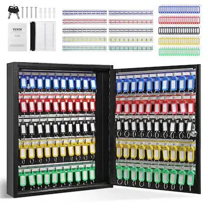 Front. VEVOR - 100-Key Cabinet, Key Lock Box with Adjustable Racks, Security Key Storage Box Steel - Black.