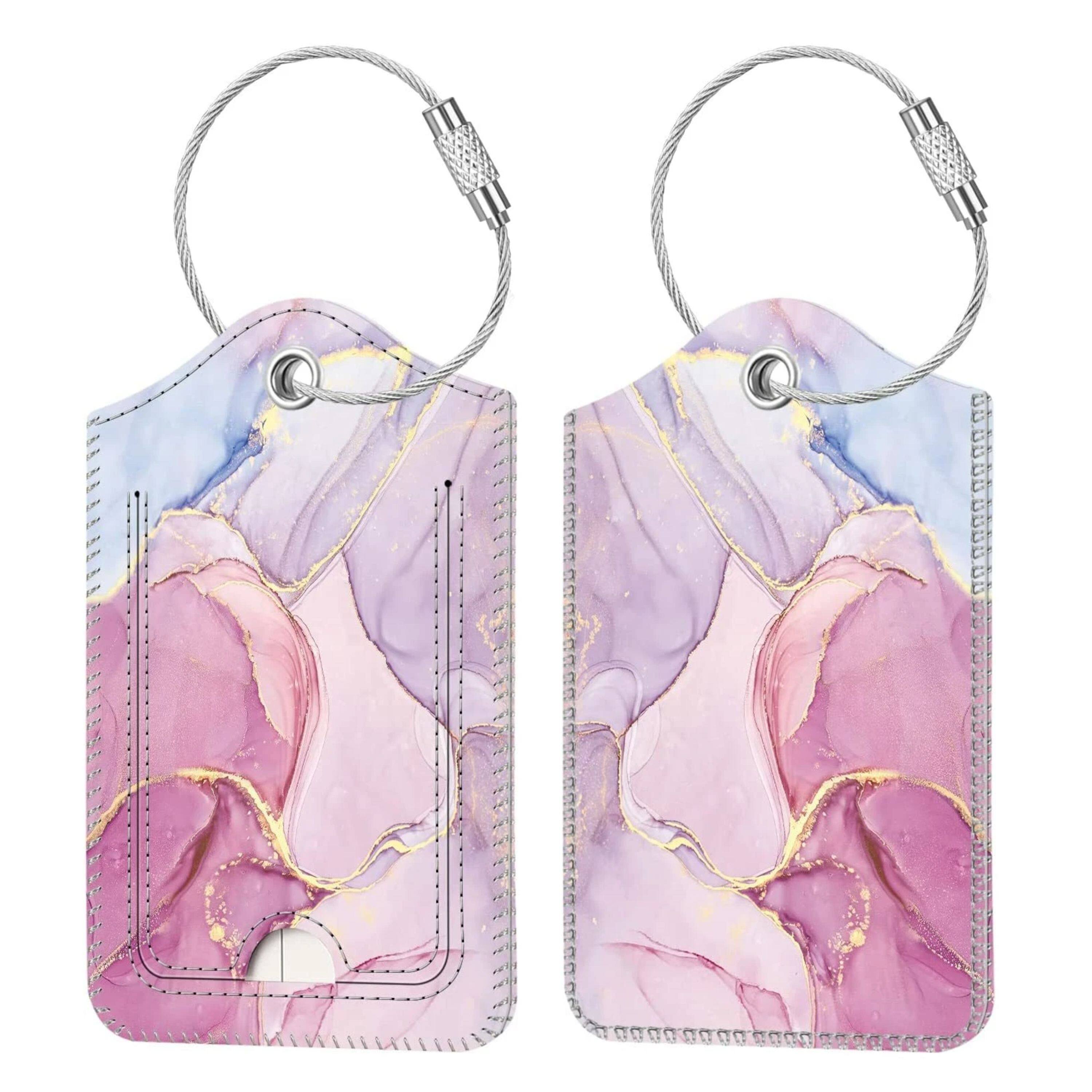 Kitcheniva - Luggage Tags For Travel Bag Suitcase With Loop & Privacy Cover ID Label Pack Of 2 - Glittering Marble