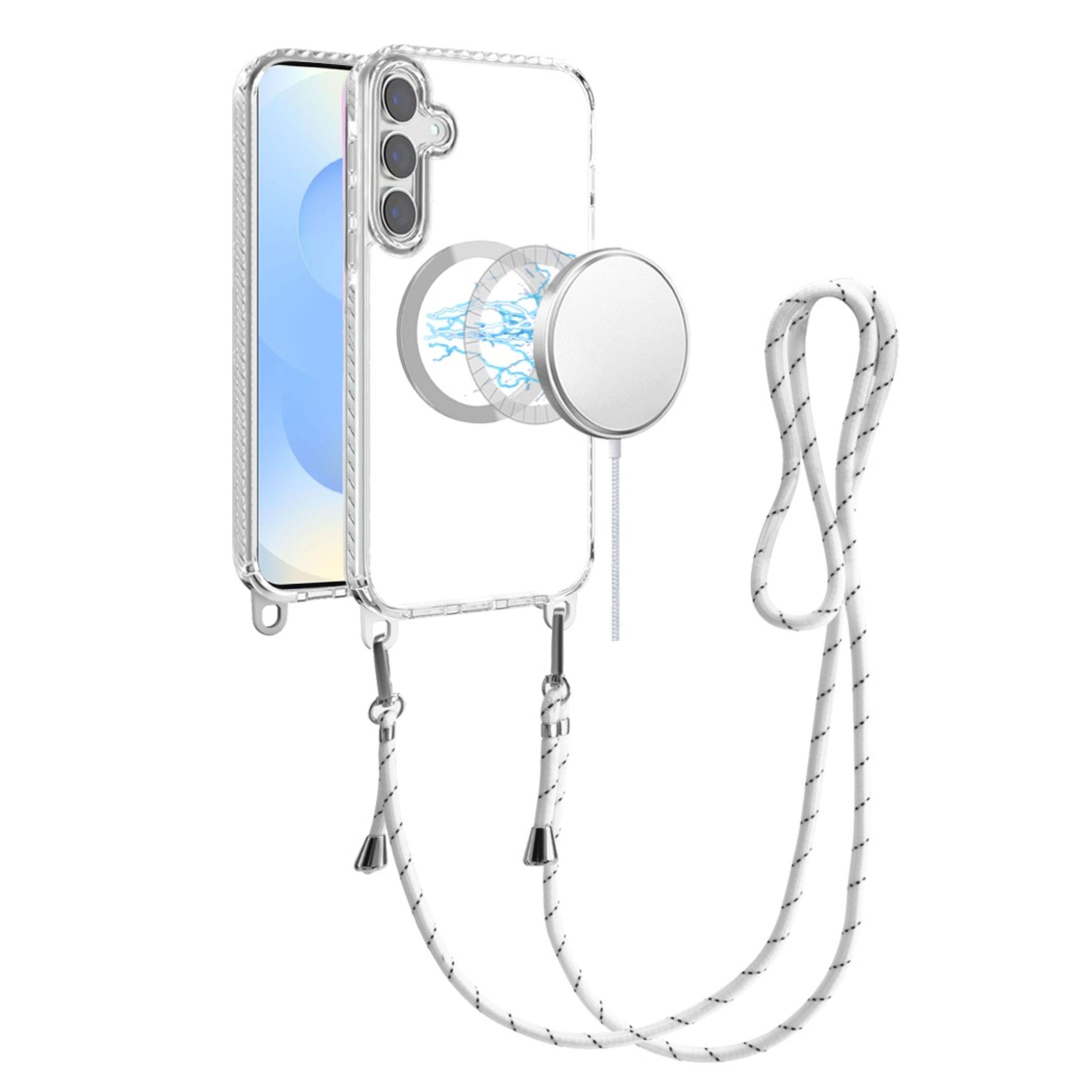 Front. Kitcheniva - Transparent Phone Case With Long Matching Lanyard Magnetic Circle & Tempered Glass For Samsung Galaxy S25+/S24+ White - White.