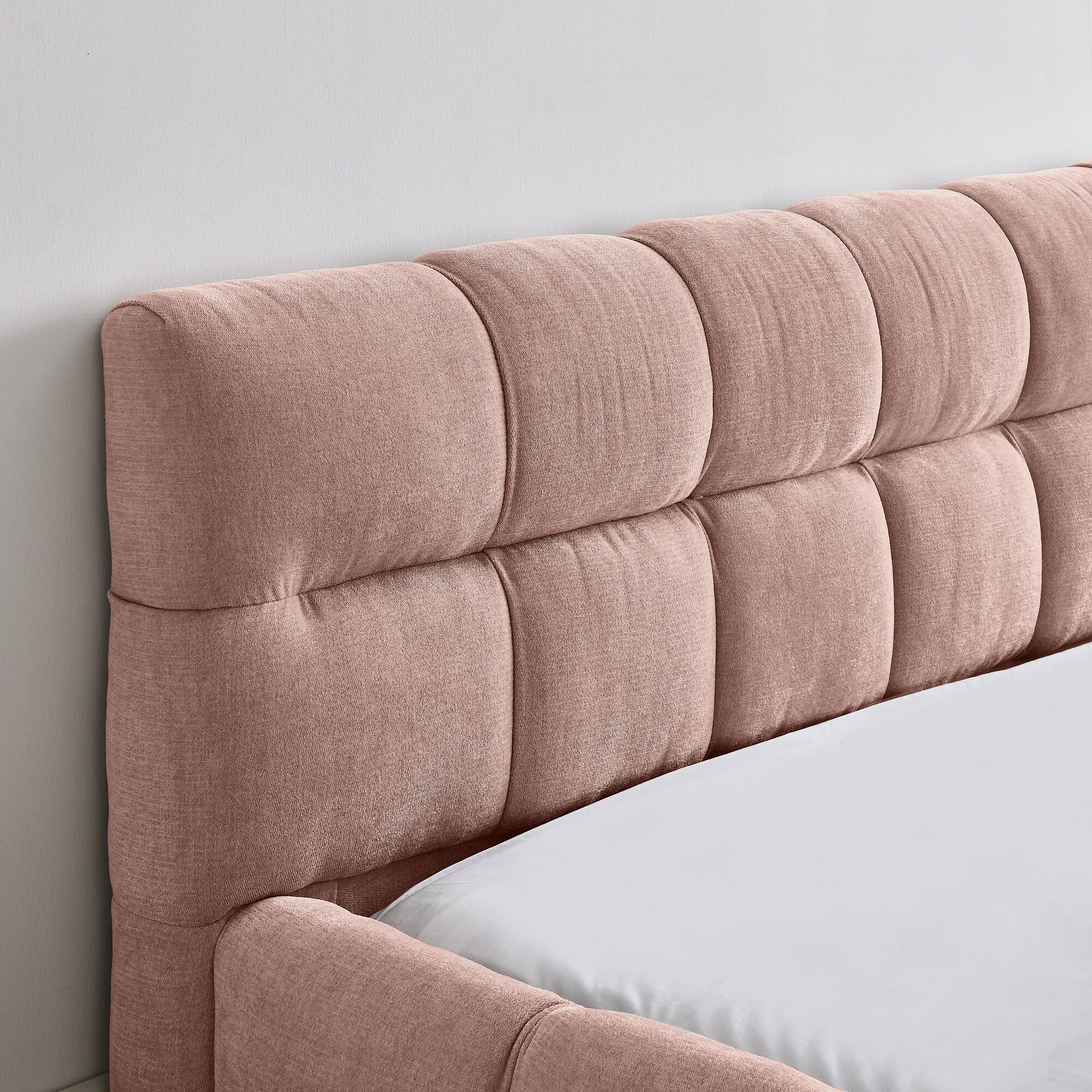 Left. Anysun - Queen Chenille Platform Bed Frame with Headboard - Thick Fabric, Solid Frame, No Box Spring Needed - Pink.