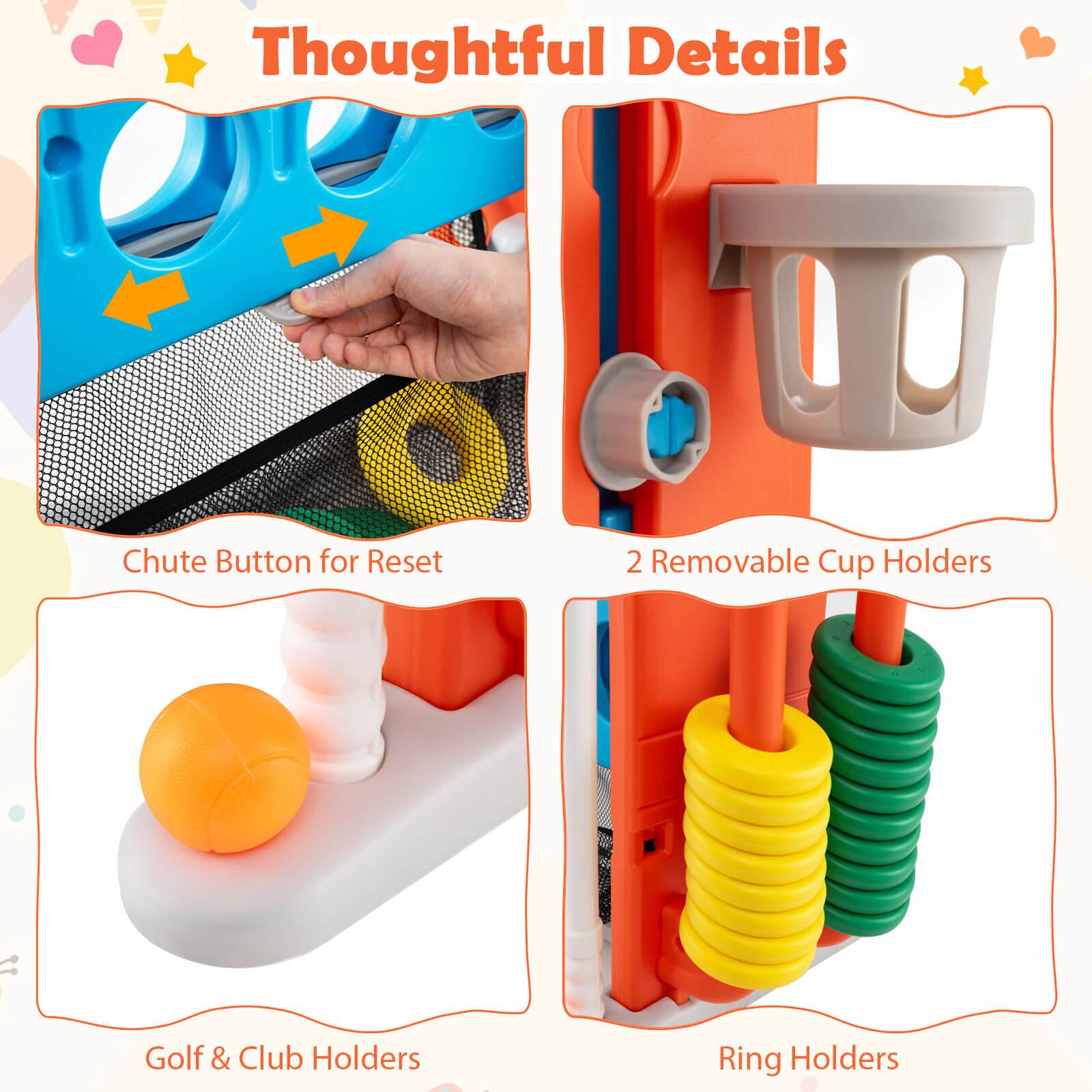 Thoughtful Details

- Chute Button for Reset
- 2 Removable Cup Holders
- Golf & Club Holders
- Ring Holders