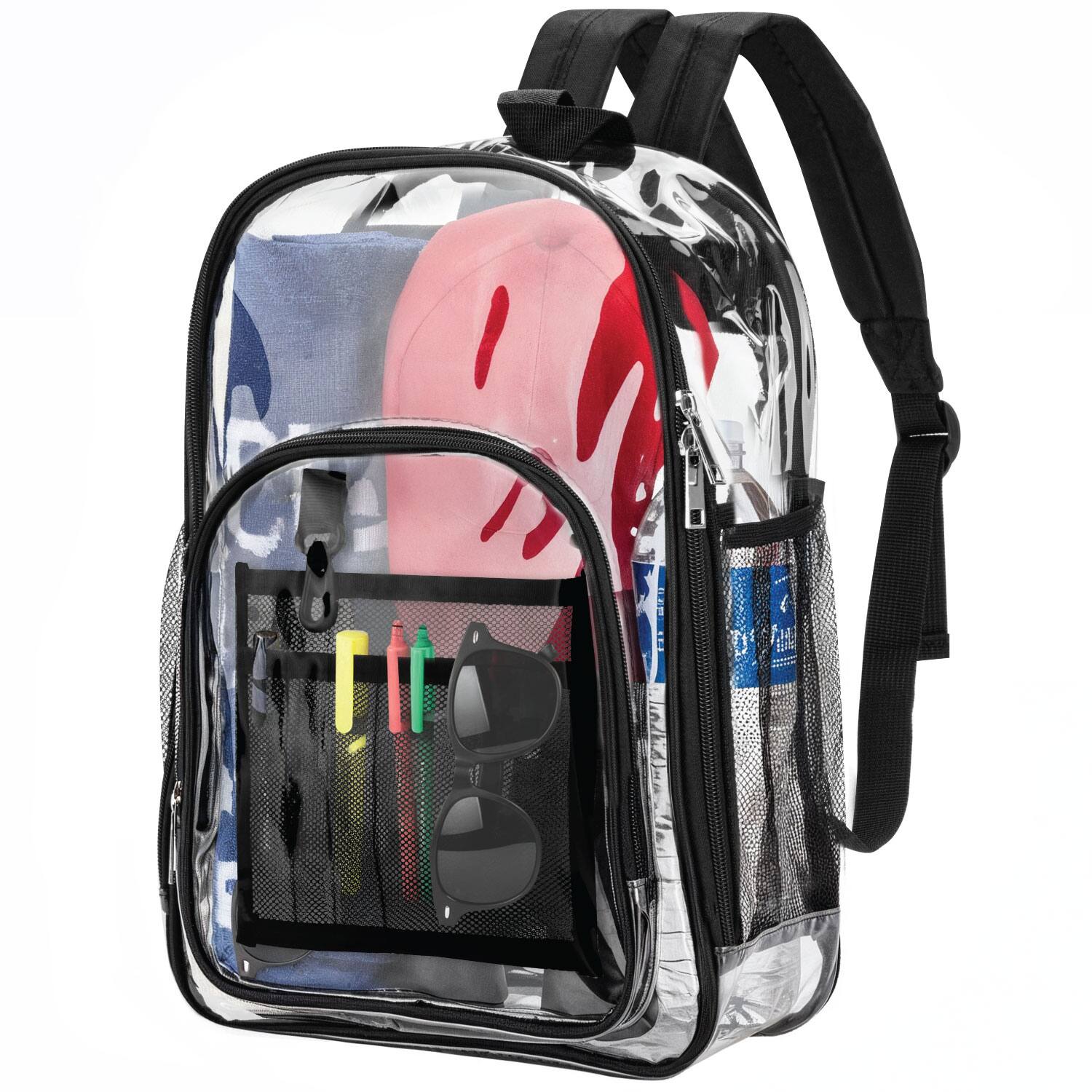 Garnen - 14" Clear Backpack for Stadium Events School Work Zip Closure Transparent Bag Clear Stadium Backpack See Through Bag - Black