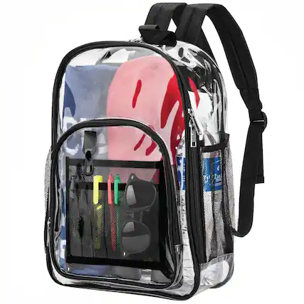 Front. Garnen - 14" Clear Backpack for Stadium Events School Work Zip Closure Transparent Bag Clear Stadium Backpack See Through Bag - Black.