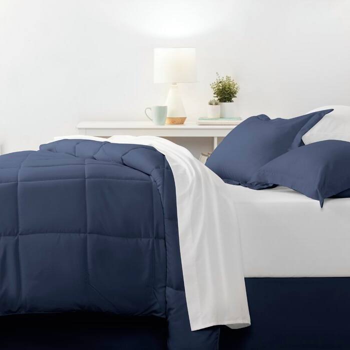 Left. Hivvago - Twin Microfiber Baffle-Box 6-Piece Reversible Bed-in-a-Bag Comforter Set - Navy - Navy.