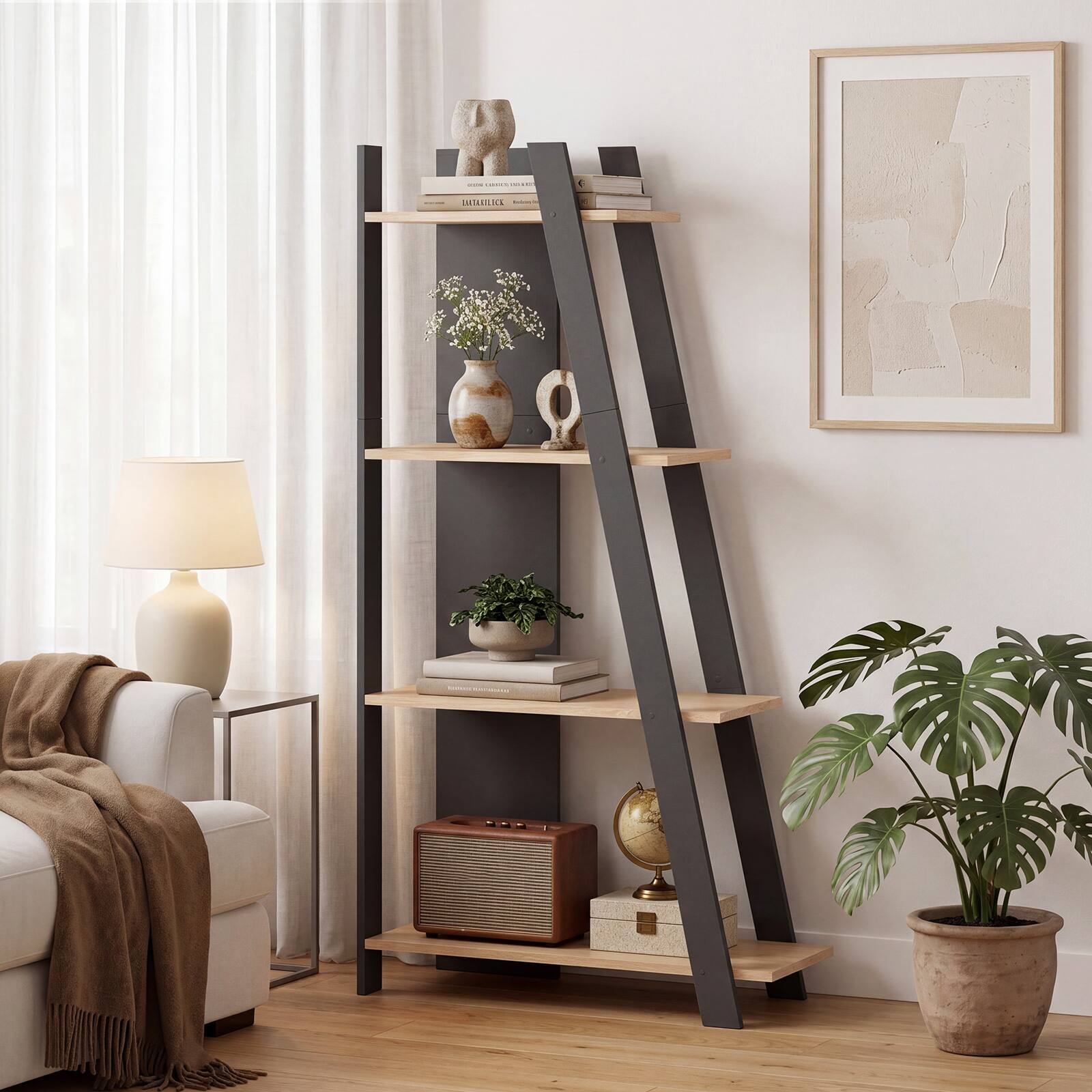 Alt View 1. Gymax - Gymax 4-Tier Modern Bookshelf Wooden Vertical Display Book Shelf for Small Space Gray & Natural - Gray.