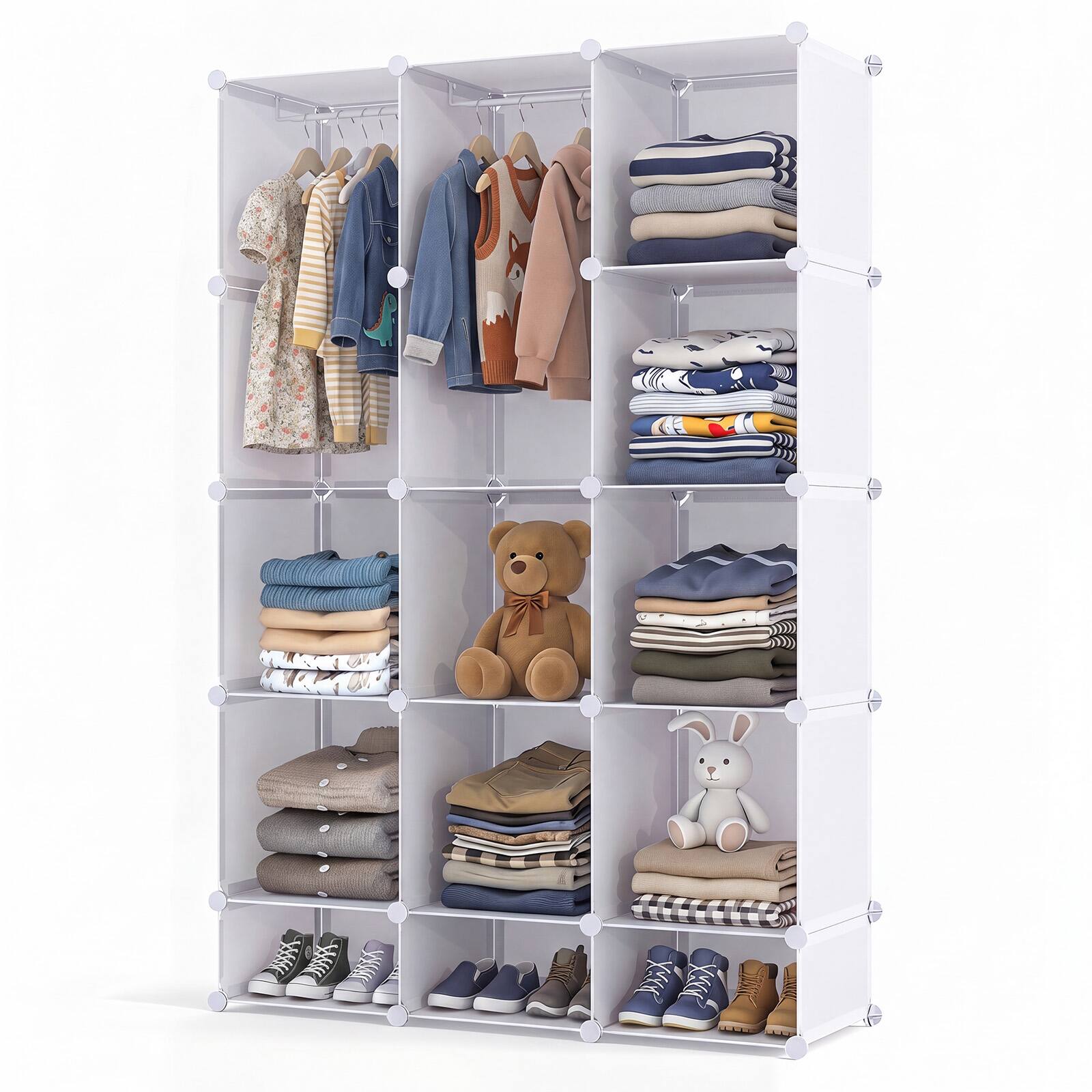 Alt View 1. Costway - Costway 13-Cube Modular Baby Wardrobe Closet with Hanging Rods & Open Shelves for Clothes - White.
