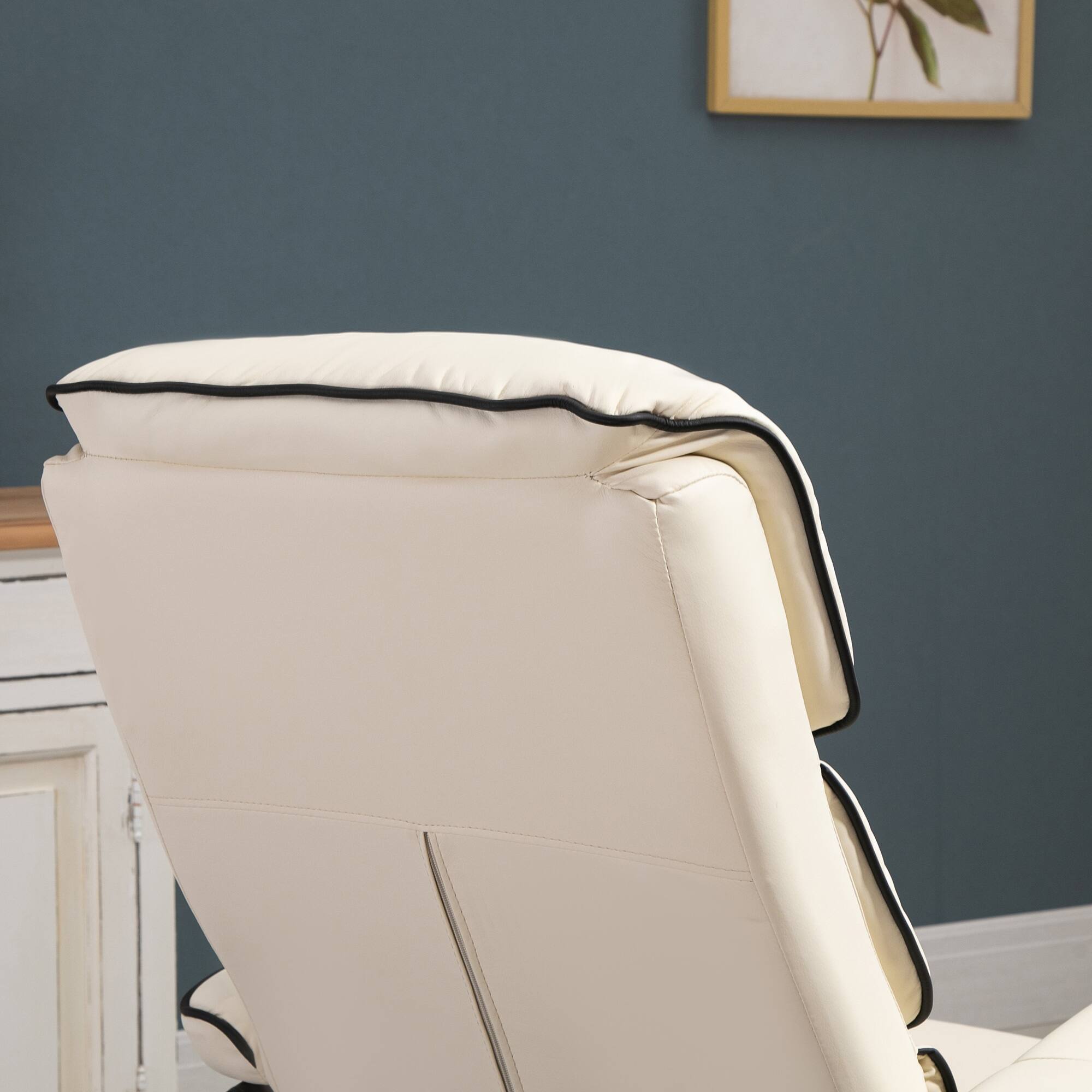 Alt View 7. Homcom - Recliner Chair with Ottoman: PU Leather Swivel High Back w/Adjustable Backrest - Cream White.