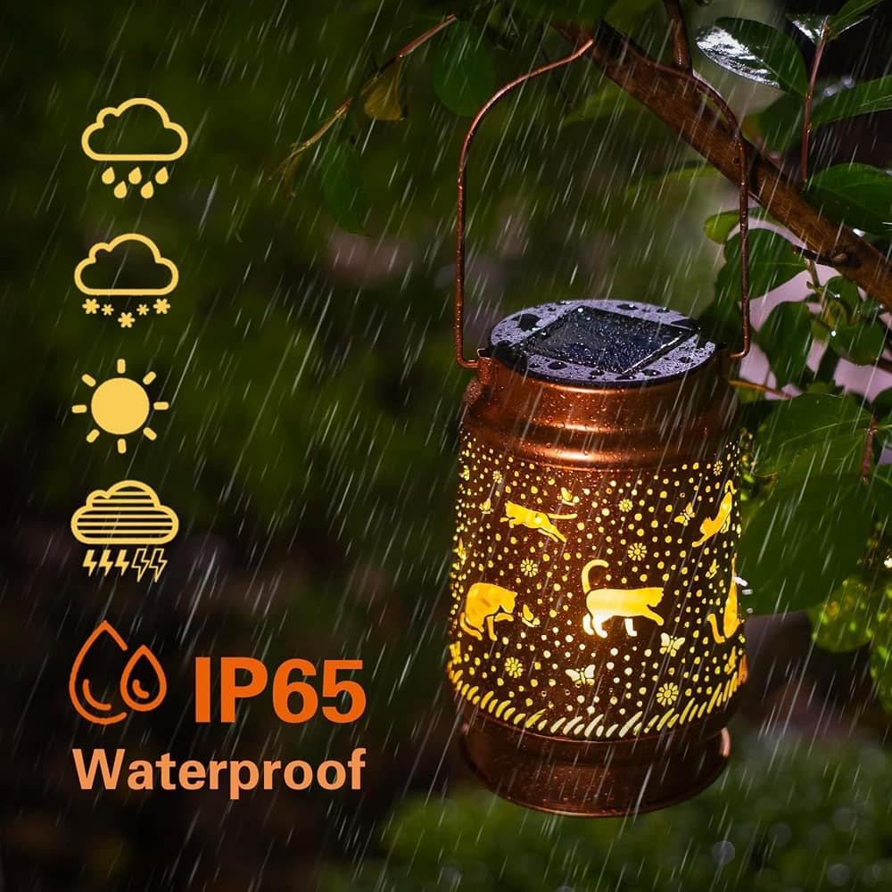 Schertz - Cat Solar Lantern – Waterproof LED Hanging Light for Outdoor Garden & Patio - Brown