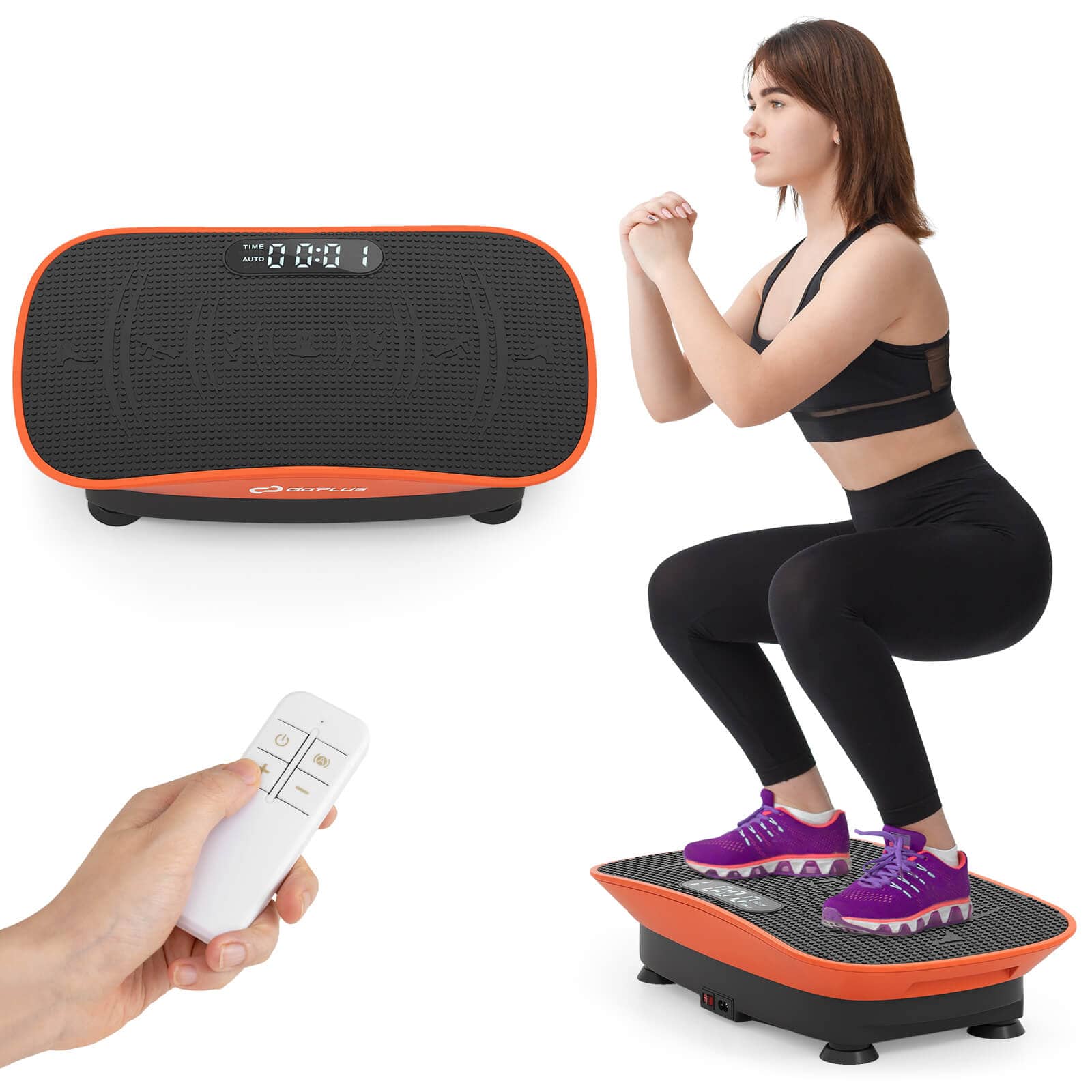 Costway - Vibration Plate Exercise Machine with 10 Speed Intensities Remote for Home Fitness - Orange+Black