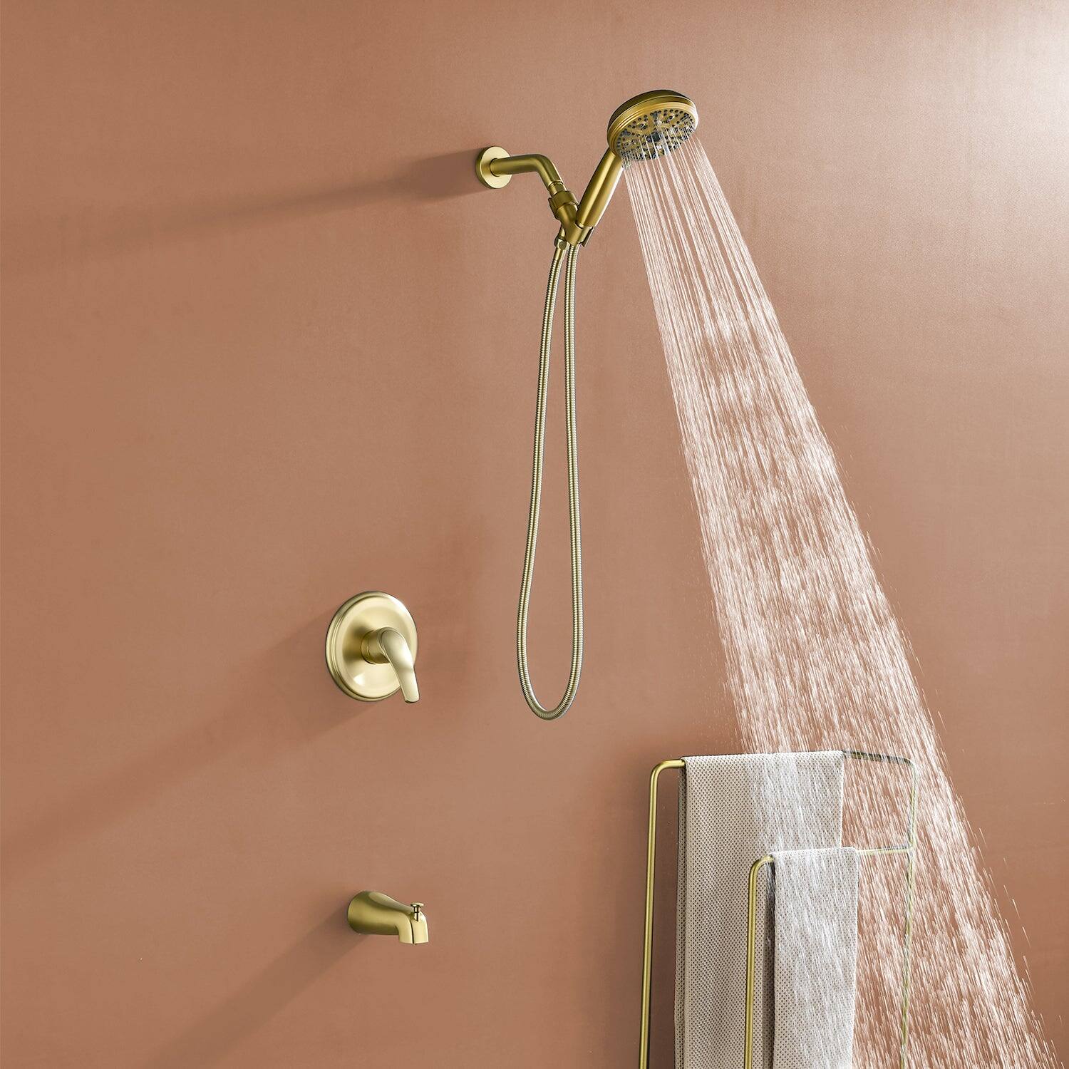 Alt View 2. Boyel Living - Brushed Gold Shower Set with 10 Function Handheld Shower and cUPC Pressure Balance Valve - Brushed Gold.