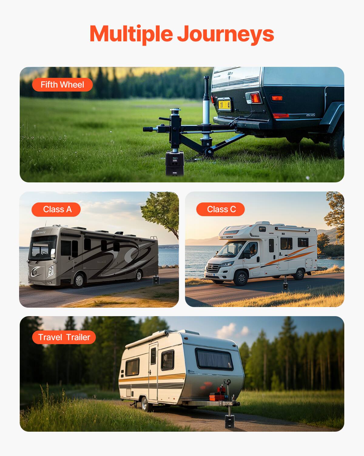 Multiple Journeys

Fifth Wheel

Class A

Class C

Travel Trailer