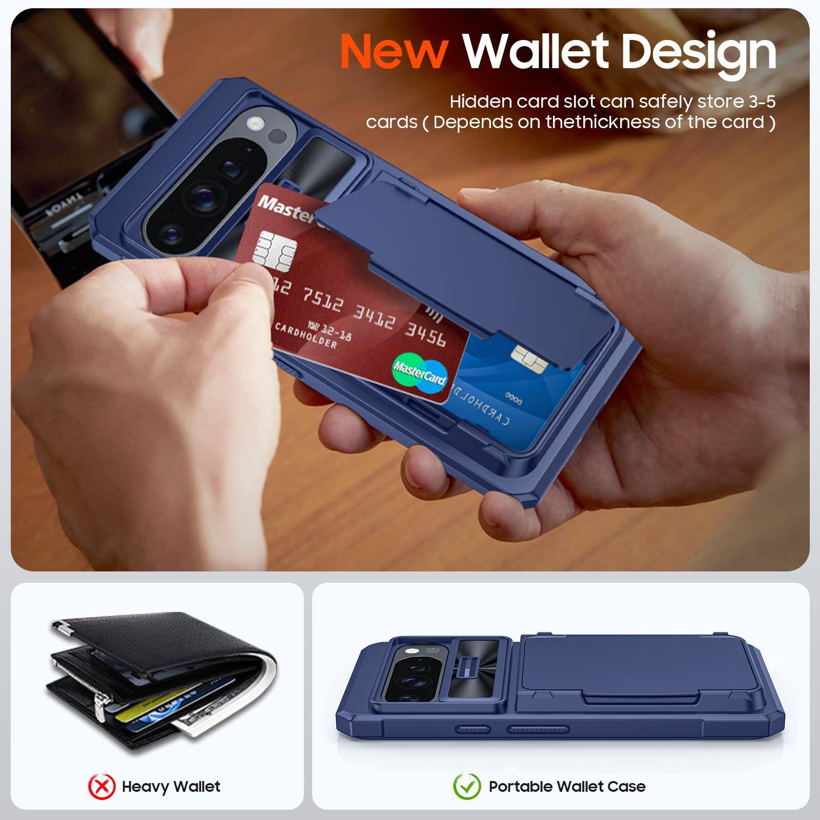 Alt View 5. Jadie Link - Cenmaso Pixel Pro Case Card Holder Cards Sliding Camera Cover Kickstandrfid Blocking Drop Protection Tpu Edge Wallet - Black+Dual Kickstand-Pixel 10 Pro Fold Case.