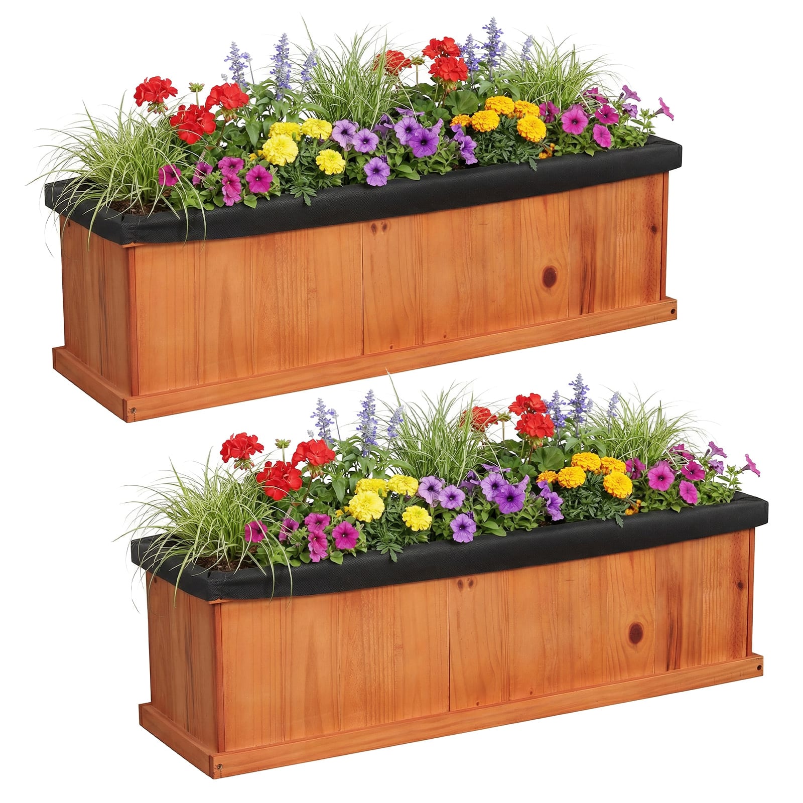 Gymax - 2PCS Wood Raised Garden Bed w/Drainage Holes Liner for Flowers Vegetables Herbs - Orange