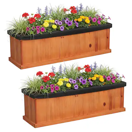 Front. Gymax - Gymax 2PCS Wood Raised Garden Bed w/Drainage Holes Liner for Flowers Vegetables Herbs - Orange.