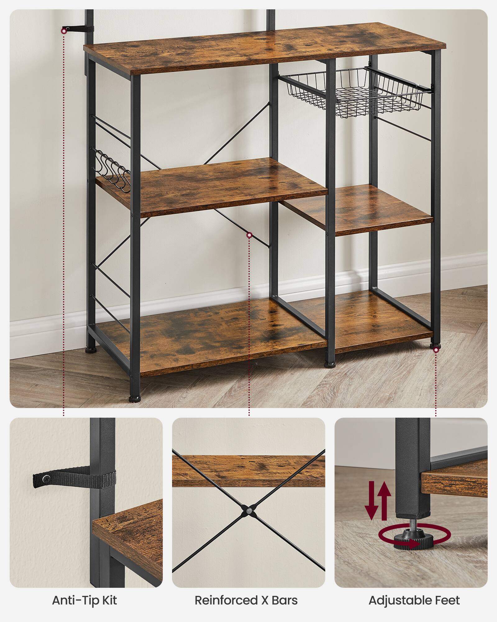 Anti-Tip Kit Reinforced X Bars Adjustable Feet