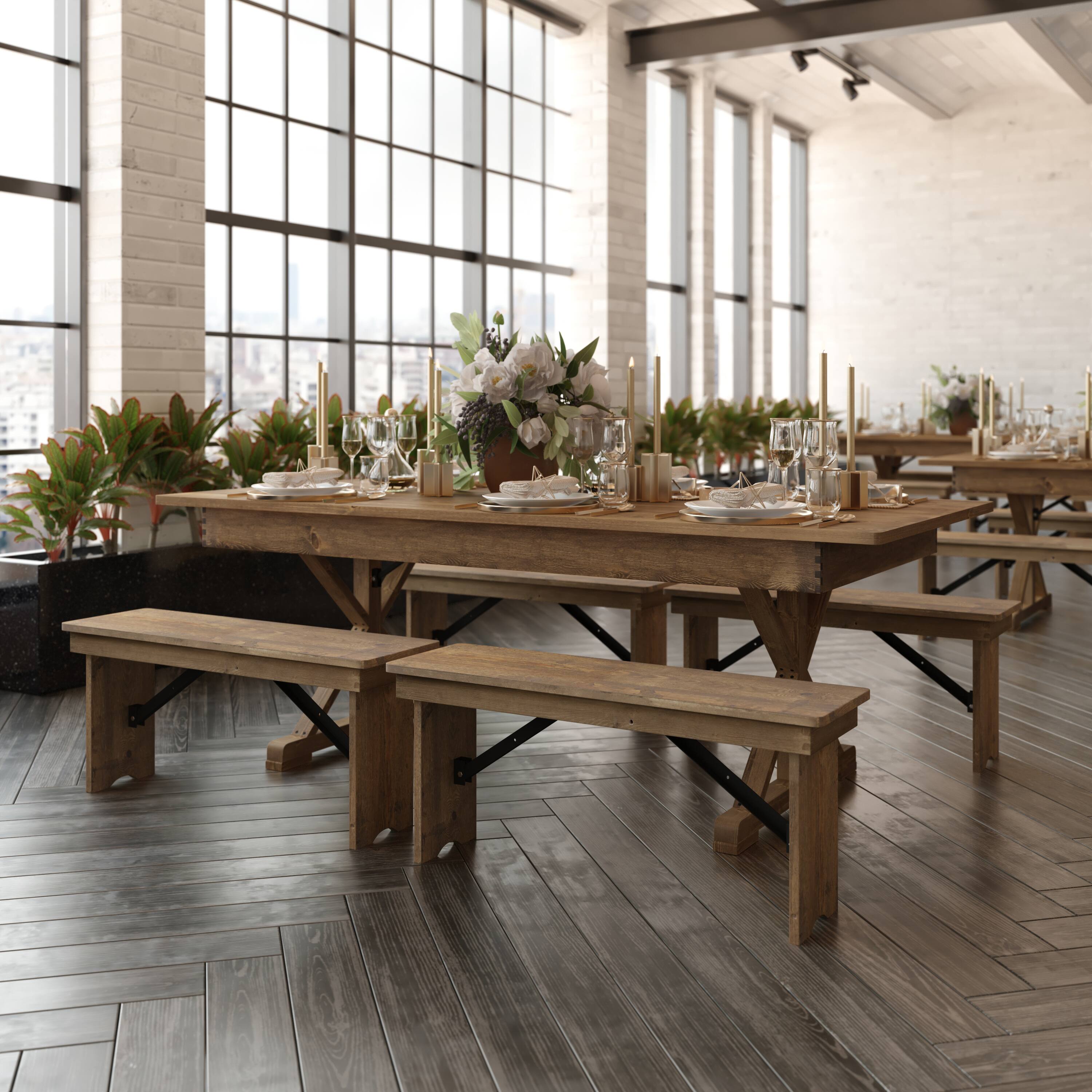 Alt View 3. Flash Furniture - HERCULES 7' x 40" Rectangular Antique Rustic Solid Pine Folding Farm Table with X Legs - Brown.