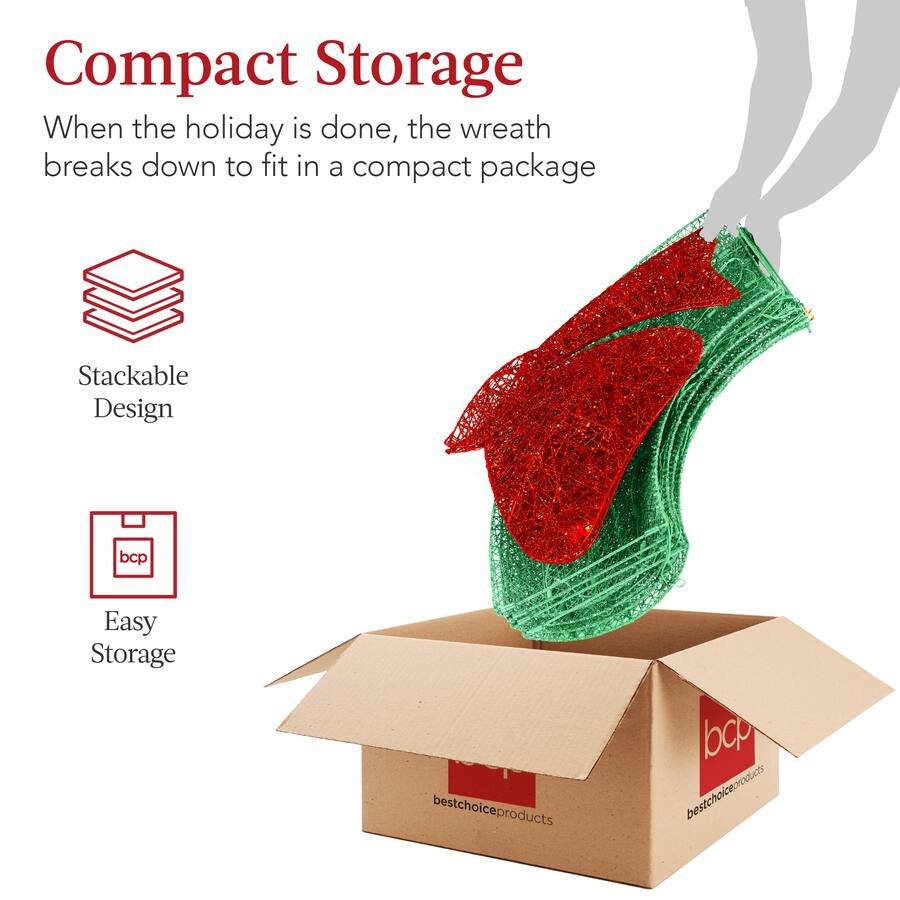 Stackable Steps Outside Best Choice Products 60in Pre Lit Outdoor Christmas Wreath, LED Metal ...