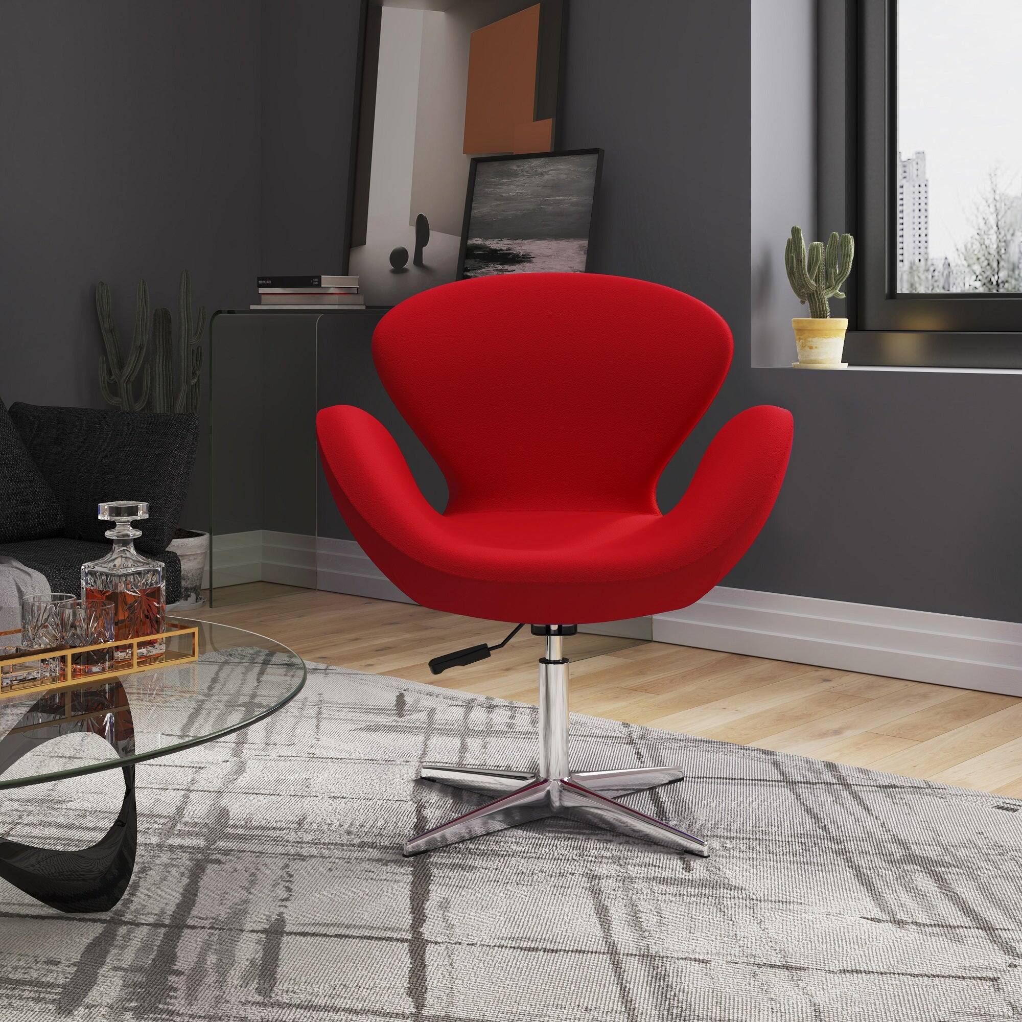 Manhattan Comfort Raspberry Modern Upholstered Swivel Lounge Chair Red ...