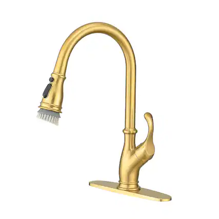 Front. Boyel Living - 3 Function Single Handle No Sensor Pull Down Sprayer Kitchen Faucet Brushed Gold - Brushed Gold.