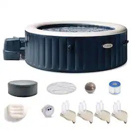 Intex - PureSpa Plus Portable Inflatable Hot Tub, 85x28", w/ 4 Cup Holders & Trays - Blue