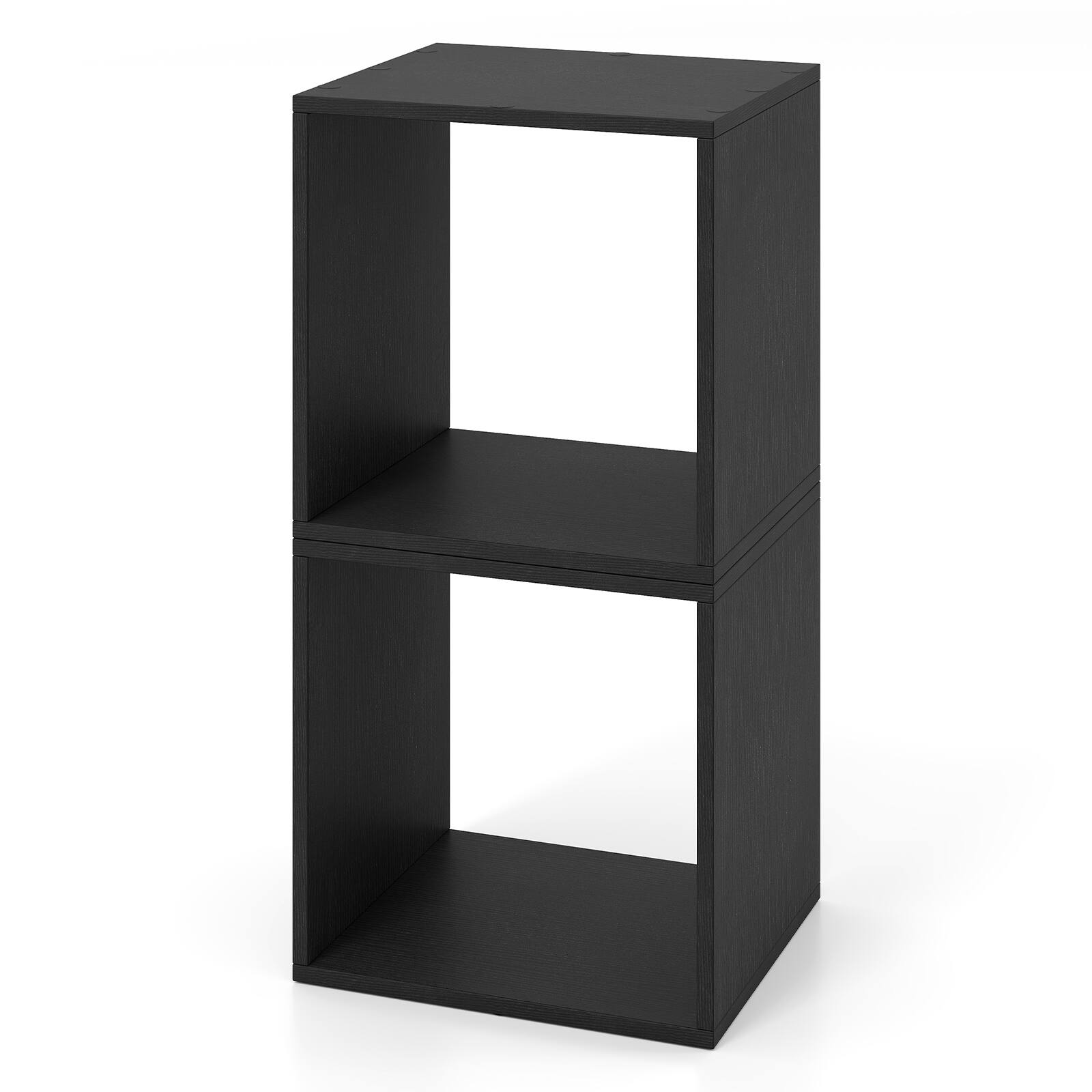 Front. Costway - Costway Stackable Storage Cube Set of 2, Home Cubby Organizer with Anti-toppling Device - Black.