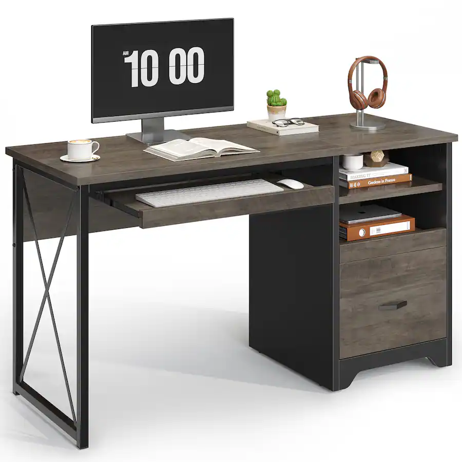 Bestier 47 inch Computer Reversible Desk with File and Storage Drawers ...