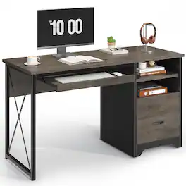 Bestier - 47 inch Computer Reversible Desk with File and Storage Drawers with Keyboard Tray for Home Office - Grey Wash
