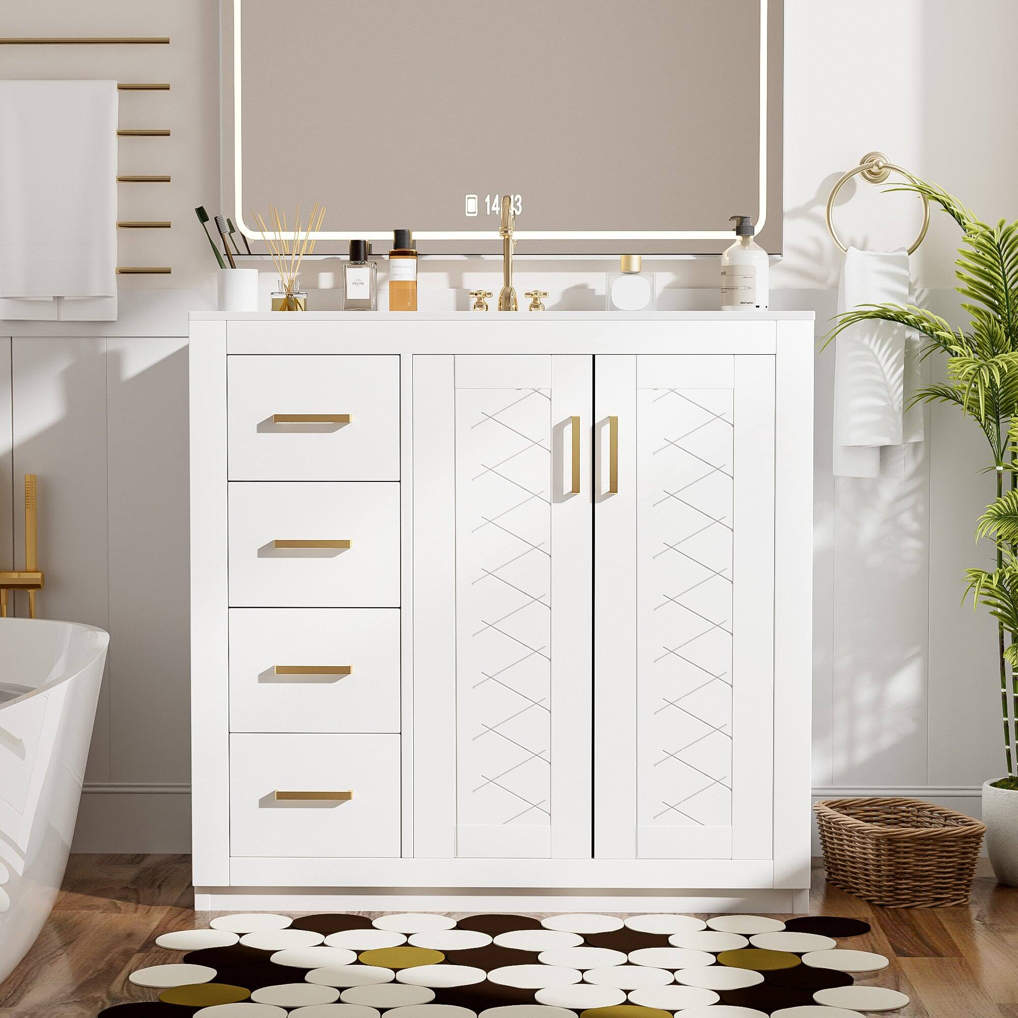 Alt View 1. Boyel Living - 36 Inch Bathroom Vanity with Ceramic Sink Solid Wood Frame 3 Drawers 2 Doors White - White.
