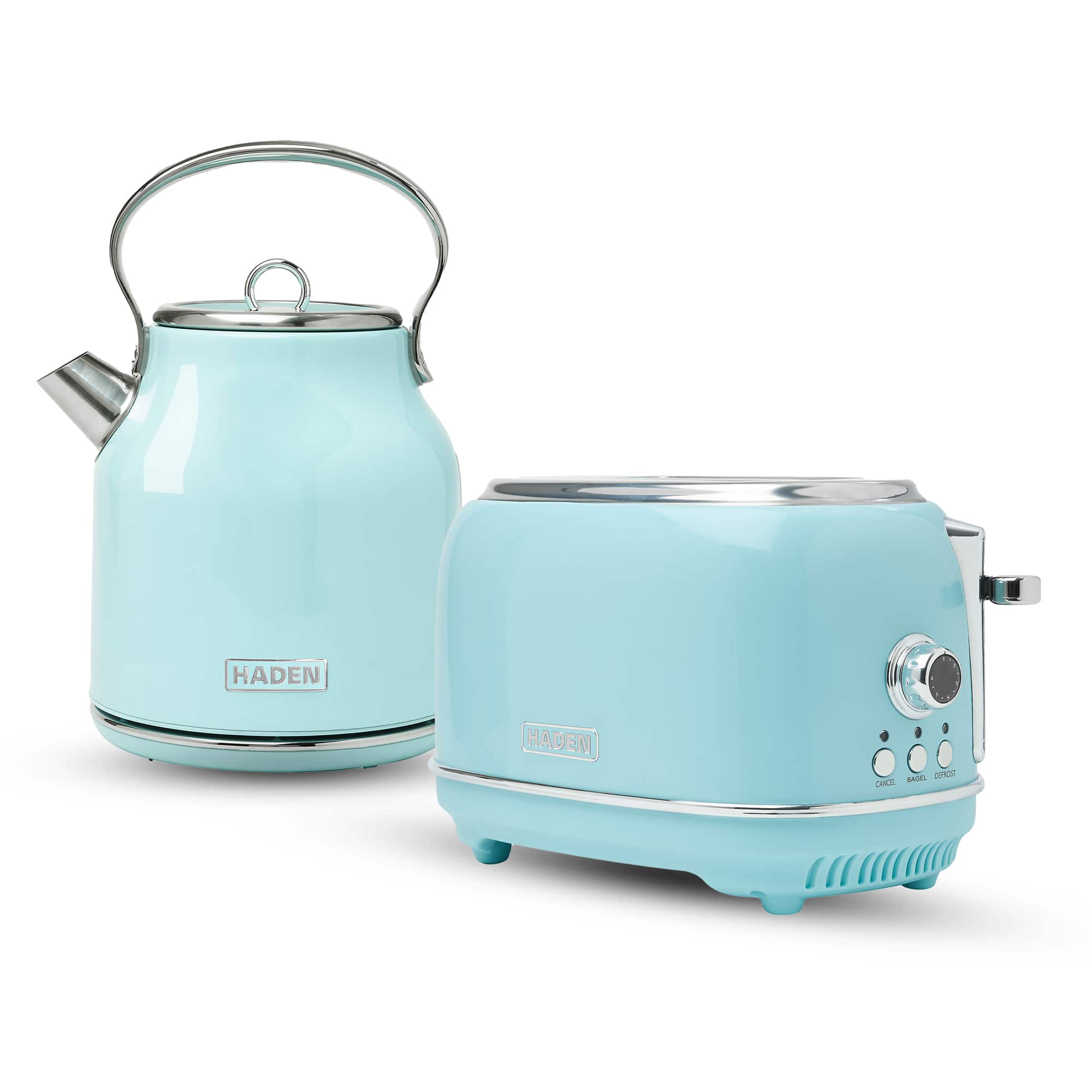 Haden - Heritage 1.7 Liter Stainless Steel Electric Kettle with Toaster, Turquoise - Blue