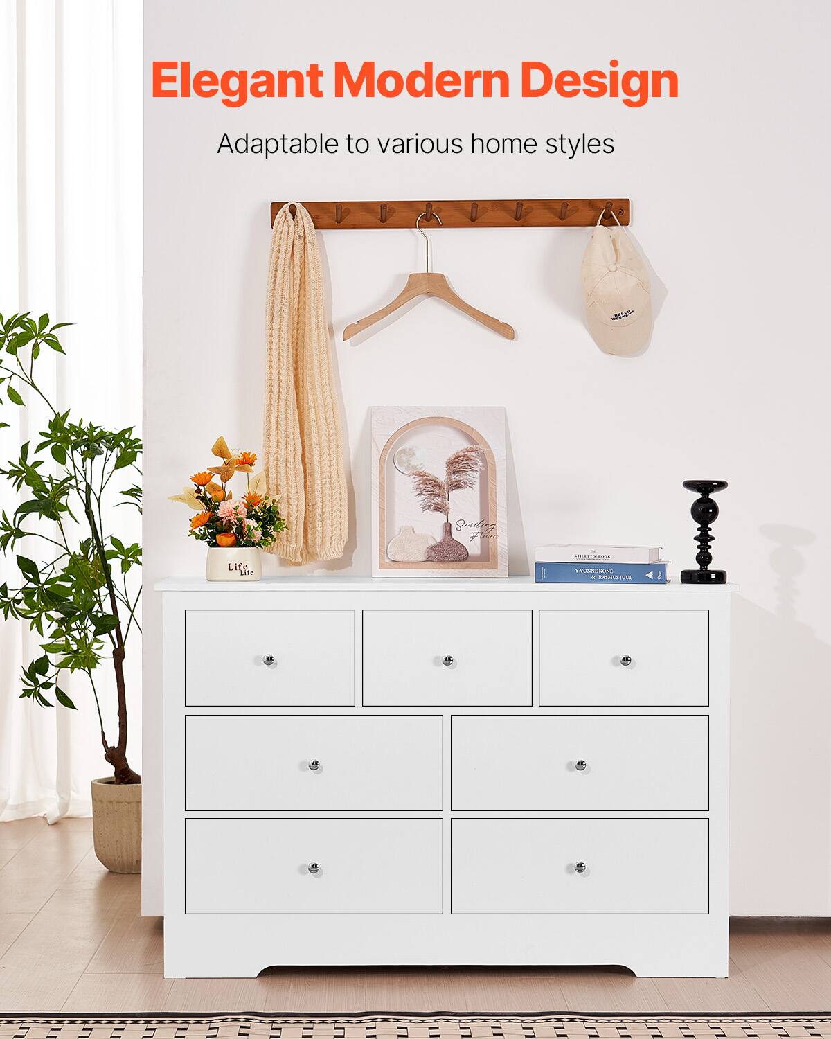 minimalist dresser Union Rustic Modern Wood 31.5" With Reeded Design, Dresser Organizer Storage For Bedroom,Living Room, Entryway WAMPAT Color: Oak providing ample storage space for clothing 6 Drawer Wooden Dresser White