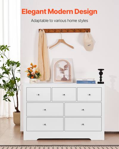 VEVOR 7 Drawer Wooden Dresser Chest With Sliding Drawers And Anti-tip Device Modern Minimalist Light Wood Storage Organizer For Bedroom Living Room VEVOR 7 Drawer Wooden Dresser Chest With Sliding Drawers And Anti-tip Device Modern Minimalist Light Wood Storage Organizer For Bedroom Living Room