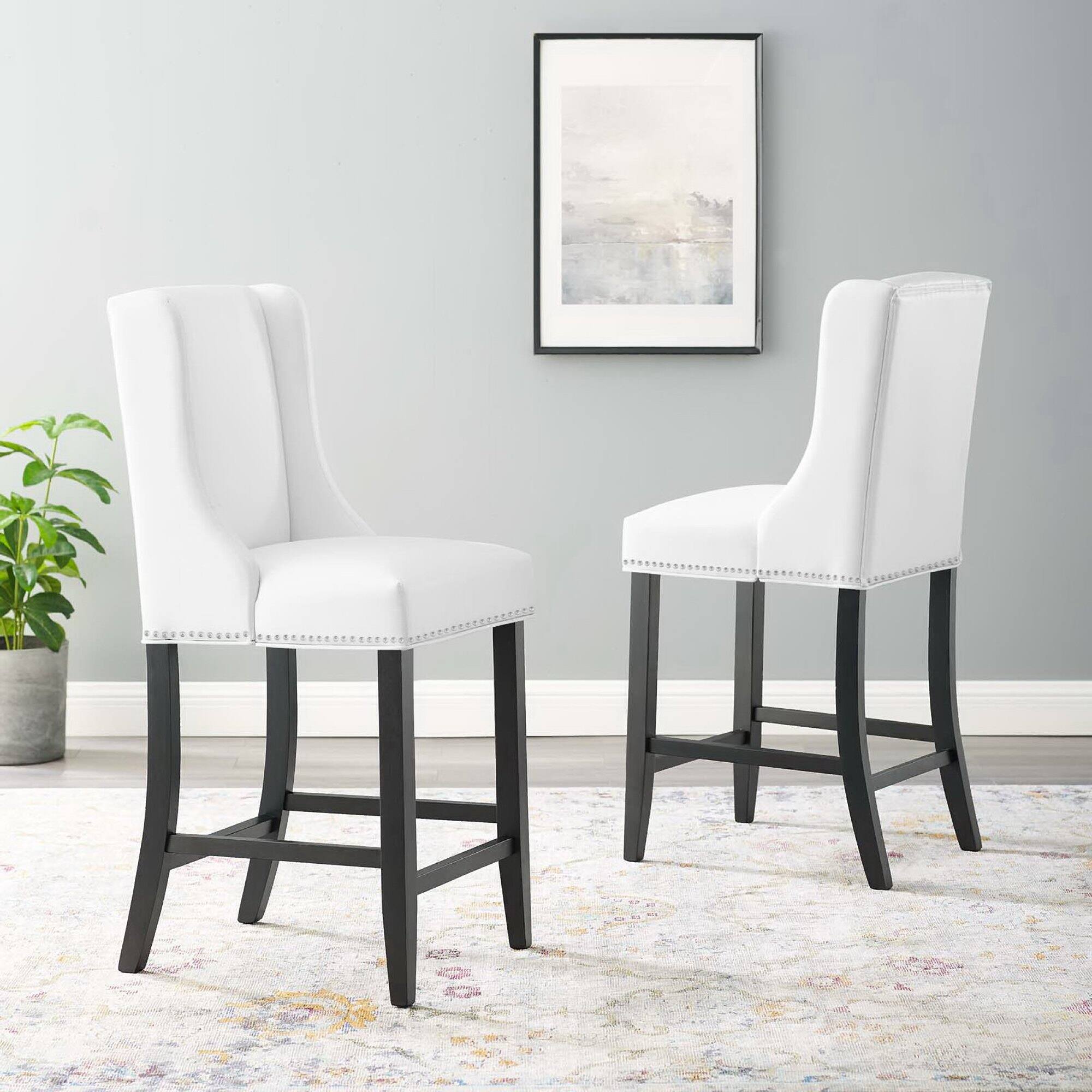 Alt View 3. Modway - Baron Faux Leather Counter Stool Set of 2 by Modway - White.