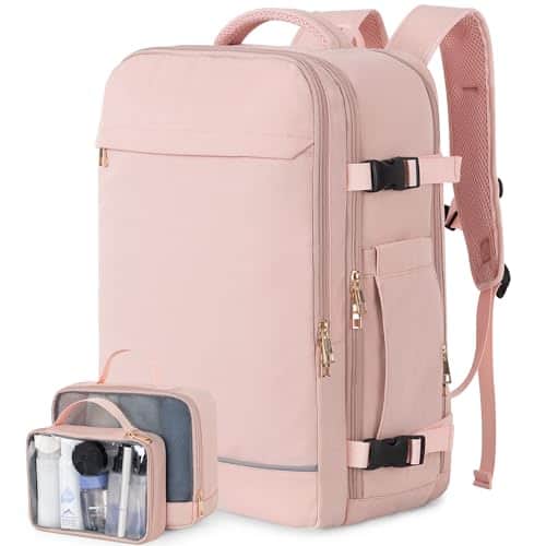 Vulpecula Spade - Large Travel Backpack for Women, 40L Travel Bag Personal Item Size, Laptop Backpacks, Waterproof Carry On Backpack with - Pink