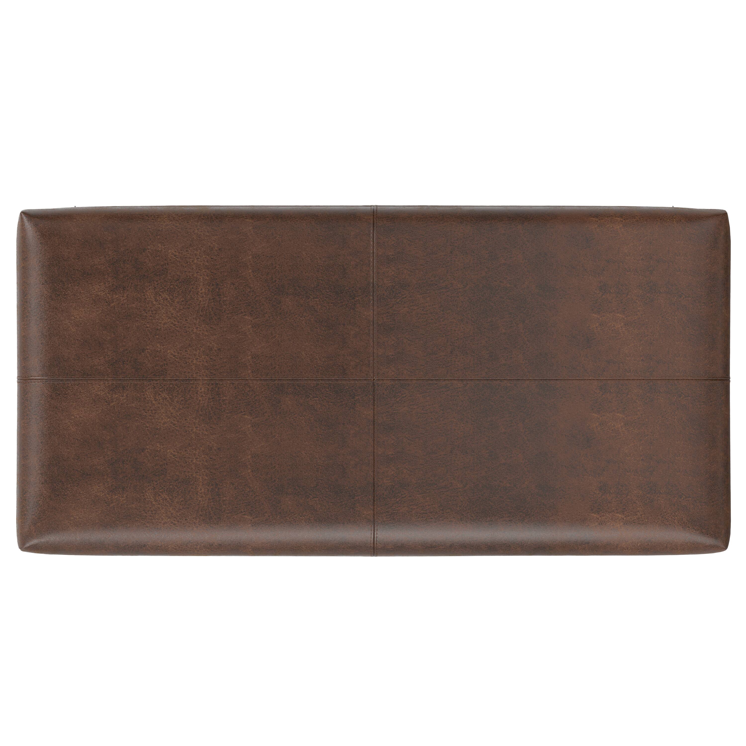 Alt View 1. Simpli Home - Gabbie 48 inch Wide Rectangular Storage Ottoman in Distressed Chestnut Brown  Vegan Leather - Distressed Chestnut Brown.