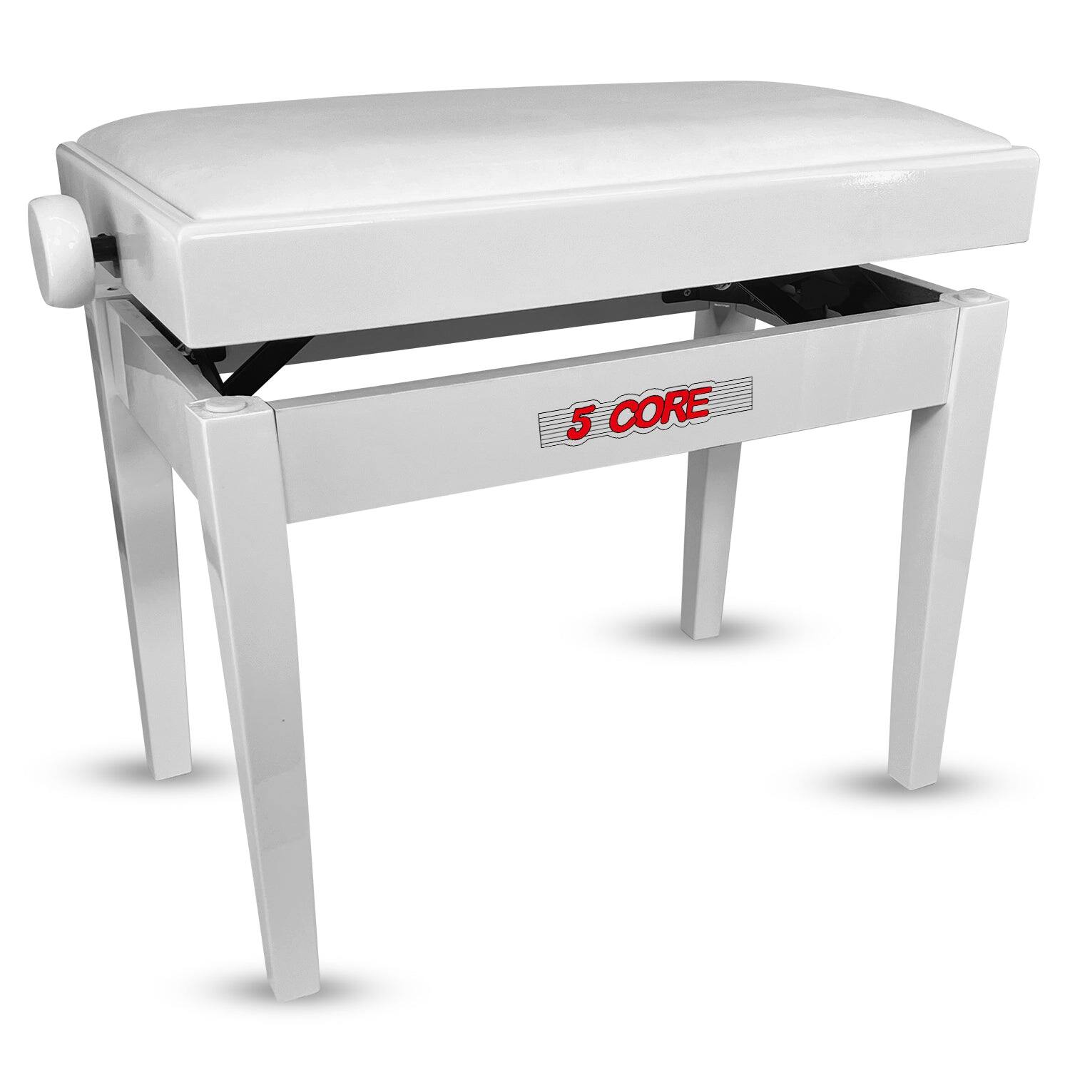 Front. 5 CORE - Adjustable Piano Bench Thick 3.25" Solid Wood Keyboard Stool Heavy Duty Musician Chair - white.