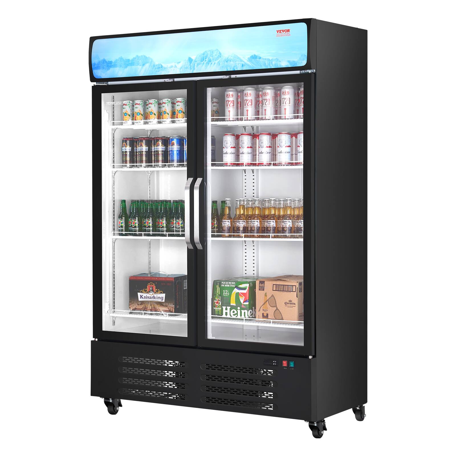VEVOR - Commercial Merchandiser Refrigerator, 36.27 CU.FT Upright Beverage Cooler, 2 Glass Door Display Refrigerator - Black