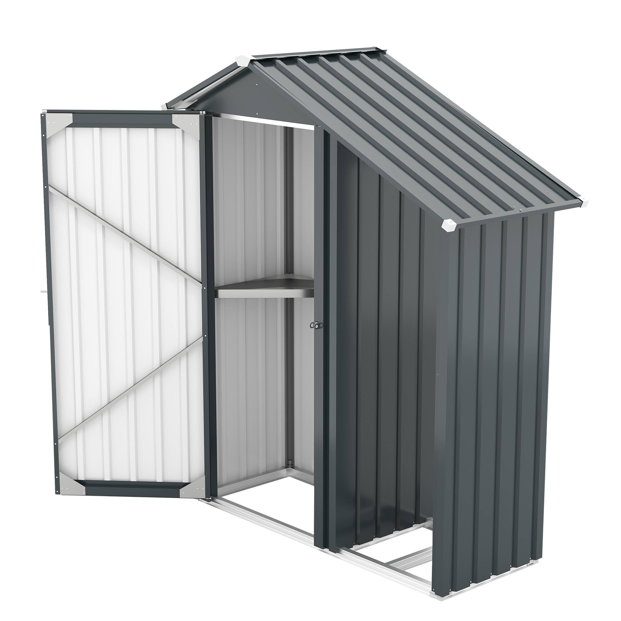 Alt View 4. Mondawe - 2-in-1 Small Galvanized Iron Storage Garden Shed with a solid lock system - Dark Gray.