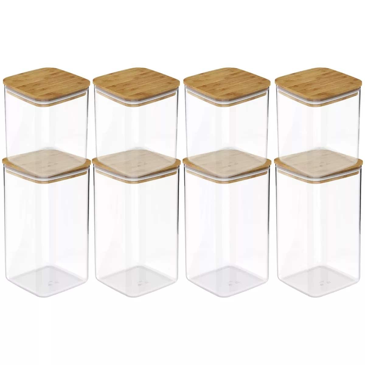 OU - Food Storage Container Set 16pc (set of 8) Airtight Bamboo Lid Plastic Storage Container - Clear