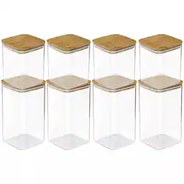 OU - Food Storage Container Set 16pc (set of 8) Airtight Bamboo Lid Plastic Storage Container - Clear