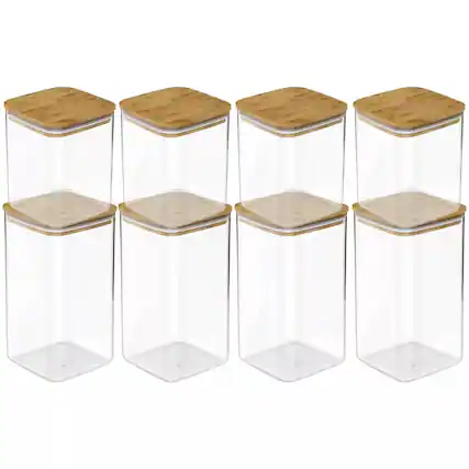 Front. OU - OU Food Storage Container Set 16pc (set of 8) Airtight Bamboo Lid Plastic Storage Container - Clear.
