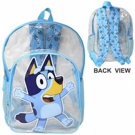 UPD - Bluey 16" Backpack for Kids, Transparent Bag with 2 Side Mesh Pockets - Clear