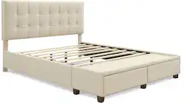 Click Decor - Edmond Storage Bed with Adjustable Height Headboard Queen Size - Beige