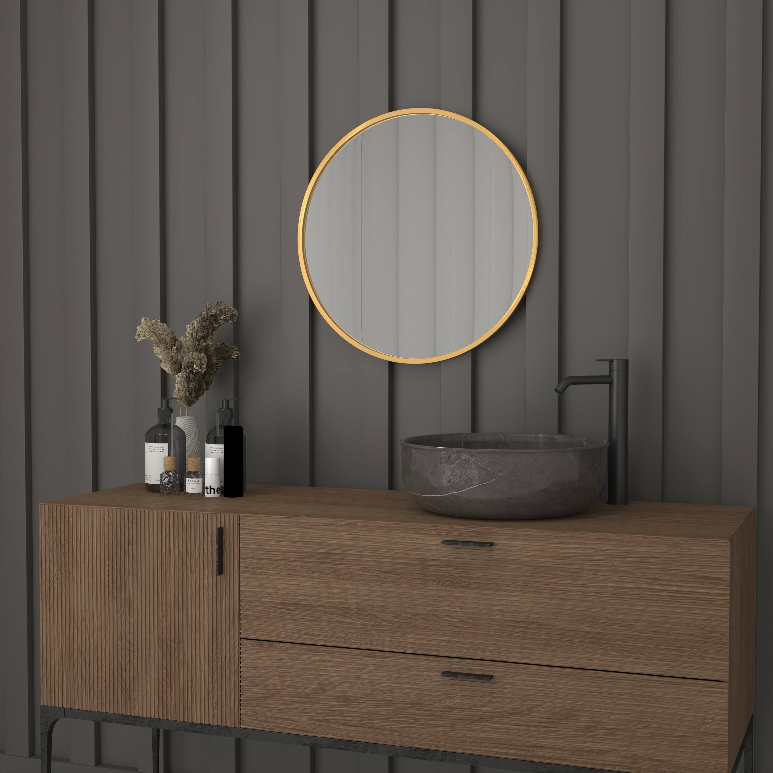 Alt View 3. Emma + Oliver - Mersin Wall Mounted Mirror with Iron Frame, Silver Backing and Shatterproof Glass for Entryways, Bathrooms and More - Gold.